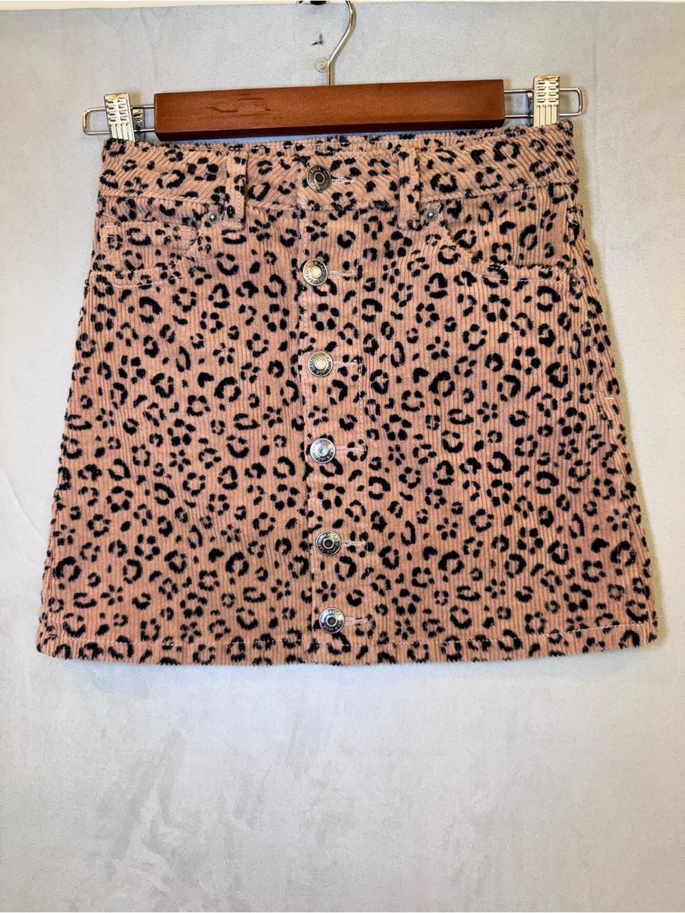 Cat & Jack Girls Skirt 7/8 Leopard Print Corduroy Button Front Y2K